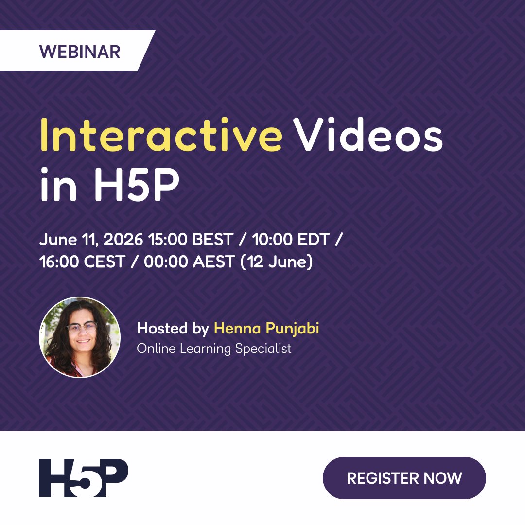H5PTechnology's tweet photo. 🎥 Join us on June 11 for a practical look at creating engaging learning experiences with H5P Interactive Video
📅 June 11, 2026
🕒 3:00 PM BST | 10:00 AM EDT | 7:00 AM PDT | 10:00 PM SGT
Sign up free: https://t.co/MCeg4edZ1n
#H5P #InteractiveVideo #EdTech #LearningDesign https://t.co/1D8FyIH9ug
