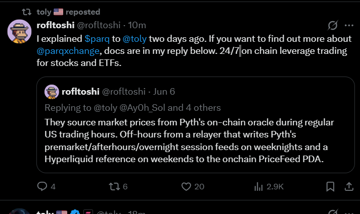 DegenCapitalLLC's tweet photo. Yooo whens the last time you saw Toly shill a ticker?

$PARQ 

GG

VtwGKv7dcpY7aFb8H7MvZfEtUAKwtsHcXSkejCAparq https://t.co/AxqyGe3N3v