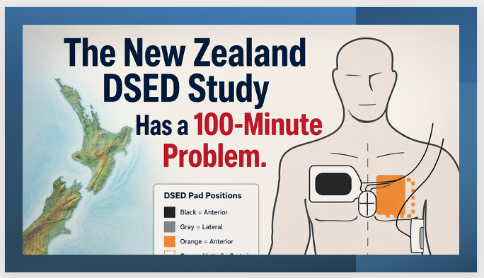 HandtevyMD's tweet photo. 𝐃𝐒𝐄𝐃 𝐝𝐨𝐞𝐬𝐧'𝐭 𝐰𝐨𝐫𝐤! 

That's what a new observational study from New Zealand reports.

𝘕𝘰 𝘴𝘶𝘳𝘷𝘪𝘷𝘢𝘭 𝘣𝘦𝘯𝘦𝘧𝘪𝘵 𝘧𝘳𝘰𝘮 𝘋𝘚𝘌𝘋 𝘢𝘧𝘵𝘦𝘳 𝘯𝘢𝘵𝘪𝘰𝘯𝘸𝘪𝘥𝘦 𝘪𝘮𝘱𝘭𝘦𝘮𝘦𝘯𝘵𝘢𝘵𝘪𝘰𝘯. 

That's where most people stop reading, and say "I told you so!" 

❗ But let's not make that mistake.

A result like this begs the question, "How does this make sense when the DOSE VF RCT showed that DSED more than doubled survival in refractory VF?"

This is why the headline read of a study is rarely the read that matters. 
✅ The methodology is. 
✅ The patient population is. 
✅ The timing of the intervention is. 

And the limitations the authors themselves disclose, often tell you more than the conclusion.

I took a deep dive. 

New blog post here: https://t.co/MwOE6yyETu  
@DrCheskes @Handtevy @NAEMSPJournal