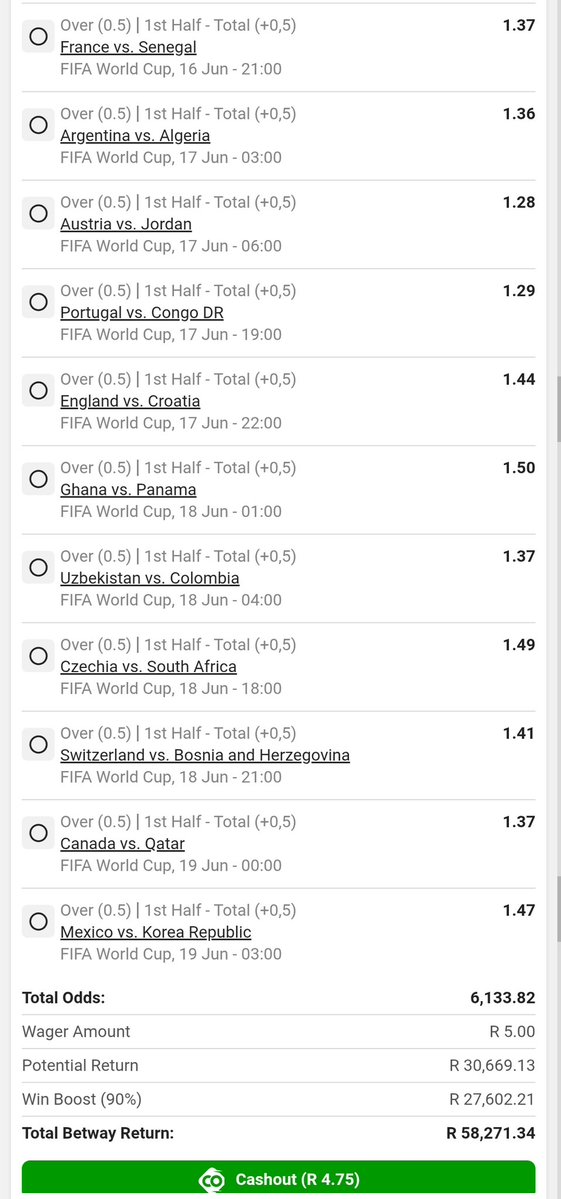 Given19911's tweet photo. Planting seeds today for world cup harvests tomorrow 

Over 0.5 team totals 
♻️BW5B3F6A0B

Over 0.5 goals 1st Half 
♻️BW5B3F9F61 https://t.co/rNzgjV1cna