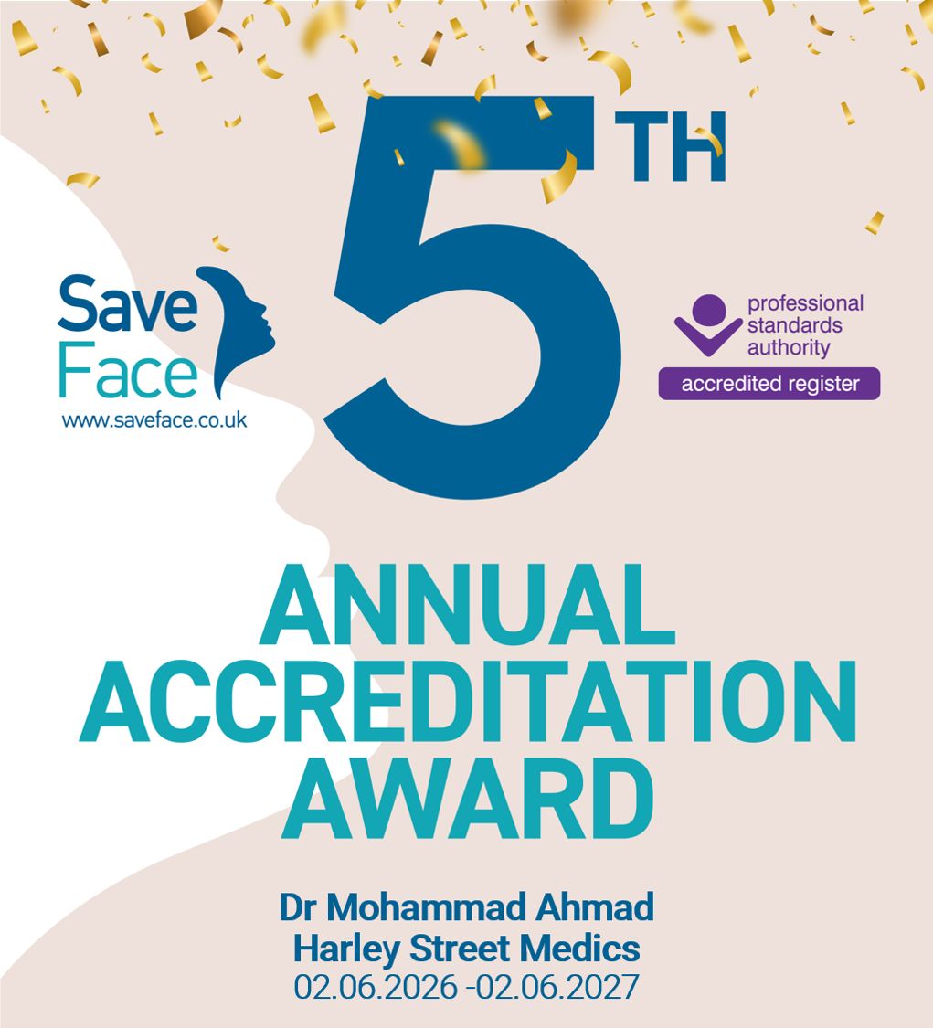 SaveFaceUK's tweet photo. A big thank you to Dr Mohammad Ahmad of Harley Street Clinics for renewing his Save Face accreditation for the 5th year running. Explore his accredited clinic here: https://t.co/cpxcEOJ9V2? 
#FifthYear #London/Glasgow #SaveFace #SafePractice #StaySafe #Injectables #Aesthetics https://t.co/BVyJ5ELXeV