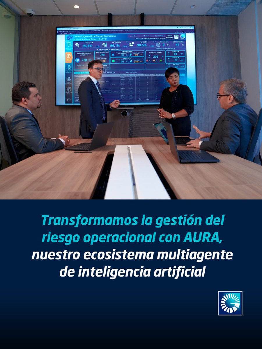 Popularenlinea's tweet photo. AURA, el ecosistema multiagente de inteligencia artificial creado por nuestro equipo de Gestión Integral de Riesgo, ha sido reconocido en los premios Latam Digital 2026 con el primer lugar en Estrategia Digital Integral, además de obtener reconocimientos en las categorías de IA en Servicios Financieros e IA Responsable y Ética. Asimismo, Microsoft lo ha destacado como un caso de éxito regional.

Esta solución transforma la gestión del riesgo operacional mediante un modelo de monitoreo continuo que analiza riesgos y controles, fortalece nuestra capacidad de anticipación, análisis y supervisión, y permite evaluar riesgos, validar controles y generar alertas de manera continua, siempre bajo estrictos estándares de gobernanza y supervisión humana.

Gracias a esta iniciativa, hemos multiplicado por siete la capacidad analítica de nuestros equipos y alcanzado un 98% de precisión metódica en las evaluaciones de riesgo operacional, fortaleciendo una gestión más resiliente, transparente, auditable y alineada con los más altos estándares regulatorios.

#CadaEsfuerzoCuenta #BancoPopularDominicano #InteligenciaArtificial #TransformaciónDigital #GestiónDeRiesgos
