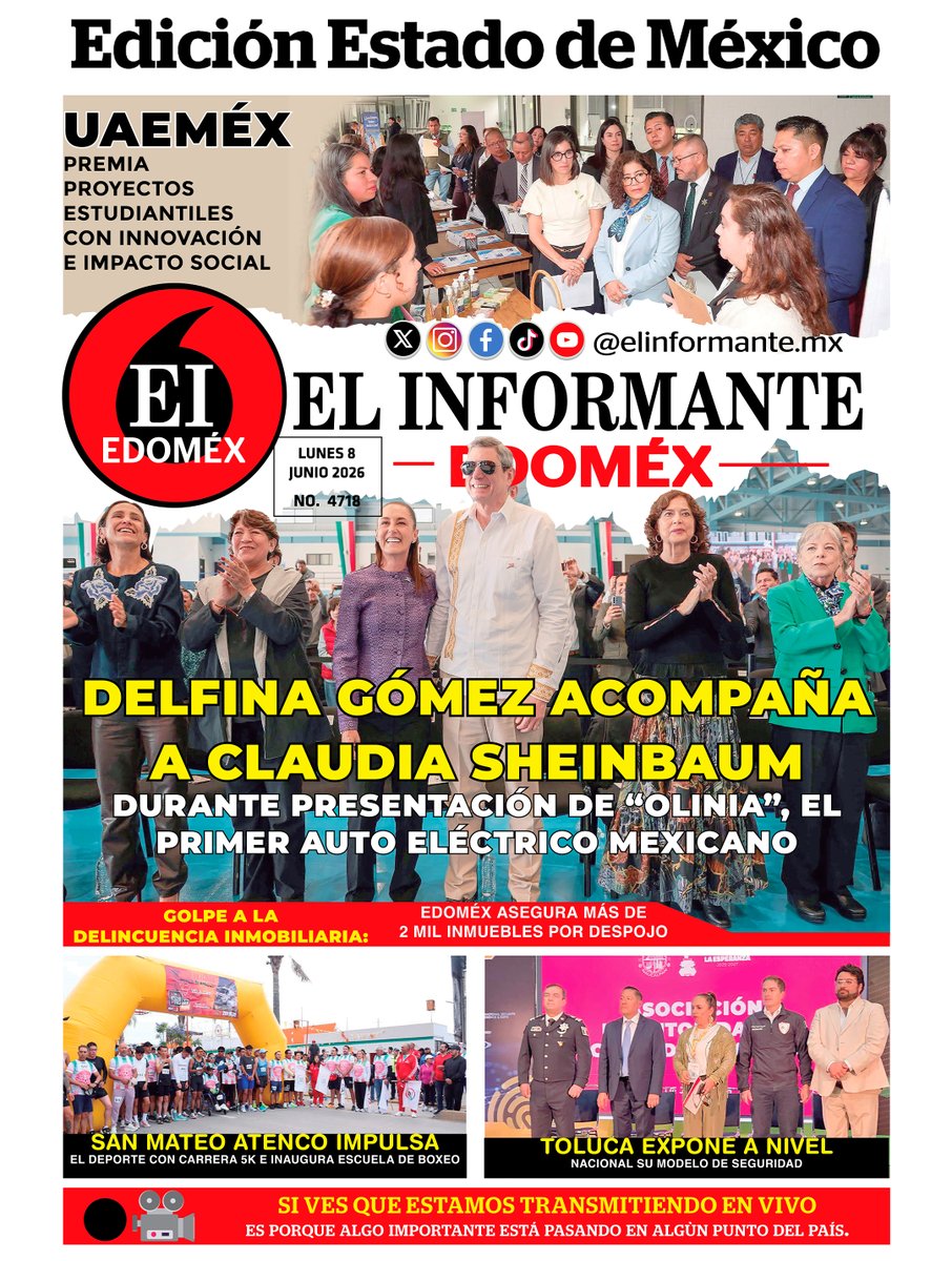 ElInformanteMX's tweet photo. #Portadas de nuestras #Ediciones #Nacional y #EstadoDeMéxico. Lunes 8 de Junio del 2026.
Nuestra #EdiciónDigital aquí ↓
https://t.co/trGAsuXEOD https://t.co/apIFbNav16