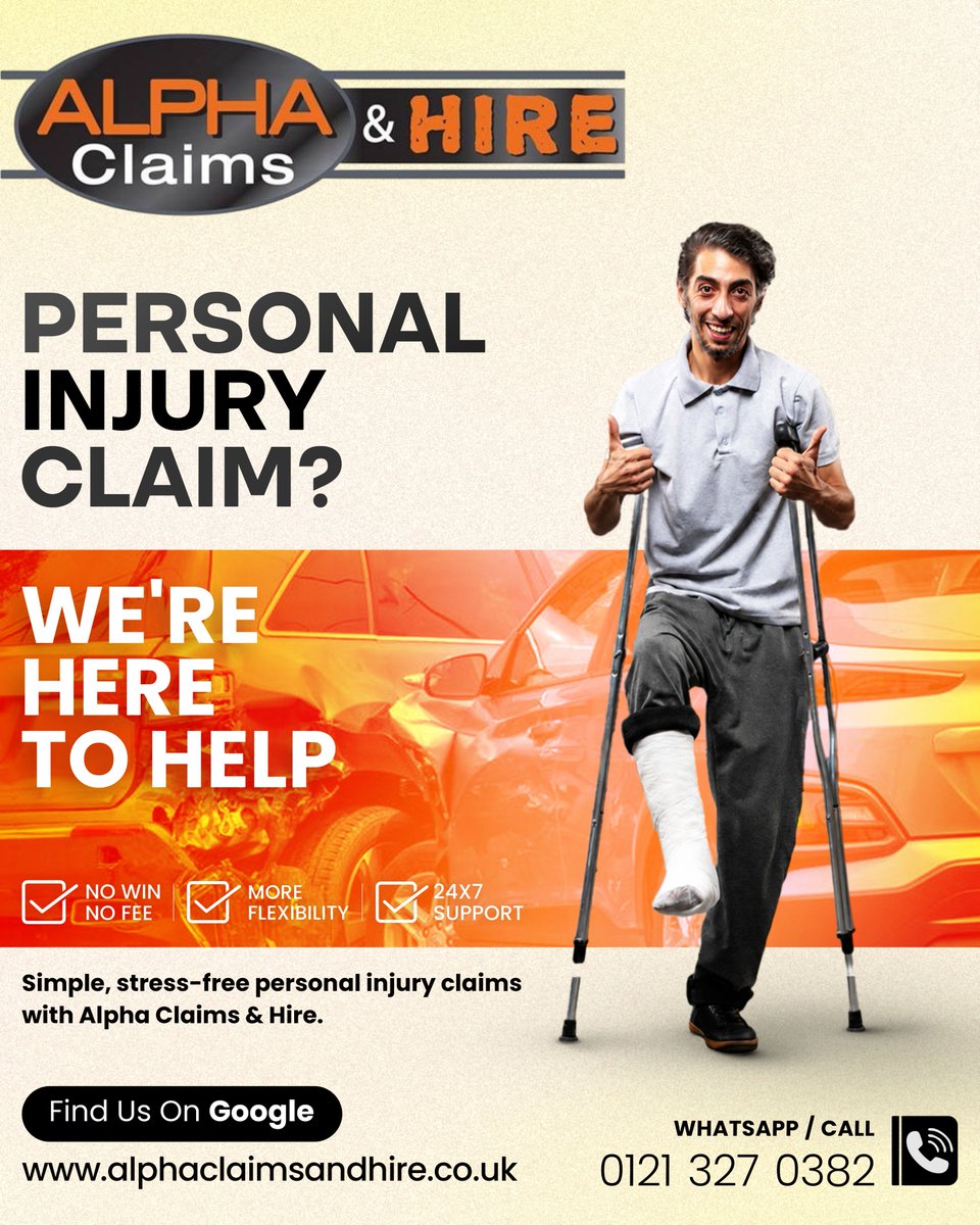 AlphaClaimsUK's tweet photo. A personal injury can turn your life upside down — physically, emotionally, and financially.

Take the first step toward the compensation you deserve.

Call/Whatsapp: 0121 327 0382

#PersonalInjuryClaim #NoWinNoFee #InjuryCompensation #AccidentClaims #LegalSupport #ClaimsExperts https://t.co/2U1Alc8KBs