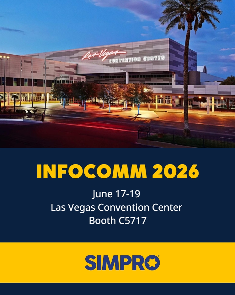 simprosoftware's tweet photo. Next stop: Las Vegas! 🎲 Simpro is heading to InfoComm 2026 from June 17-19.

If you want to streamline your AV or integration business workflows, come visit the team at the Las Vegas Convention Center!

📍 Booth C5717

See you there! https://t.co/3ETCCjcaDo 👇 https://t.co/TNIHK7wsDo