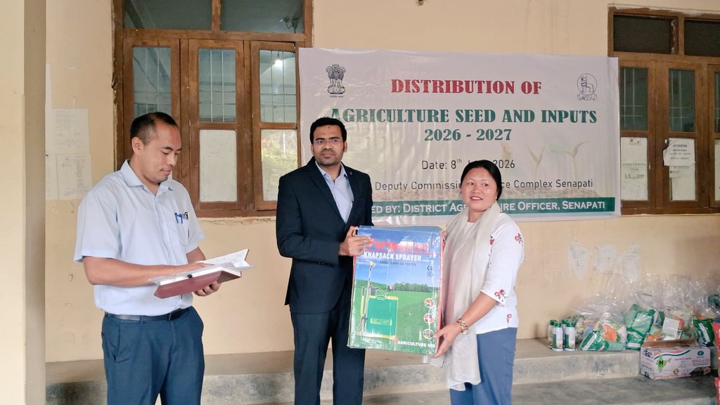 DcSenapati's tweet photo. Shri. Dharun kumar S, DC, SPT distributed Agriculture inputs and Seeds to farmers of SPT dist today on 8th June 2026. Hybrid paddy, hybrid Maize, field pea, mustard and Knapsack- sprayer, handsprayer, Vermi compost, micro nutrients under (NFSM), (RKVY) and (SMAM). https://t.co/FtJRM1MlIK