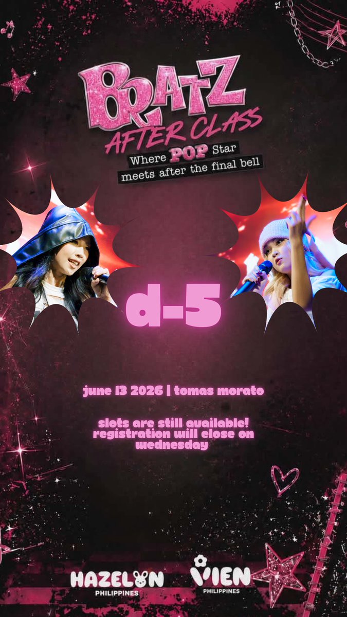 HazelynDequitPH's tweet photo. [D-5] BRATZ AFTER CLASS

MINSAN kahel na langit, MINSAN birthday… MINSAN wala nang dahilan, register na agad sa Vienlyn CSE.🤸‍♀️

Registration Form:
🔗 https://t.co/OQF764cGi2

BRATZ AFTER CLASS
#VIEN #HAZELYN
#YGIG @ygig_official https://t.co/BvFcabSuTL