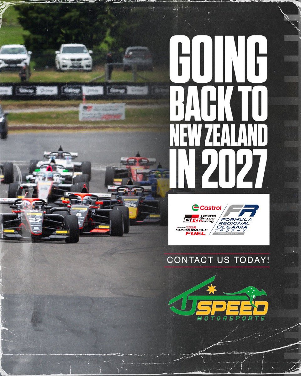 TjMotorsports's tweet photo. We are ready for year 2️⃣.
Better. Faster. Stronger.
Join us in New Zealand for the Castrol Toyota Formula Regional Oceania Trophy in 2027
#TJSpeed / #CTFROT / #FormulaRegionalOceaniaTrophy https://t.co/1pufksS9bD