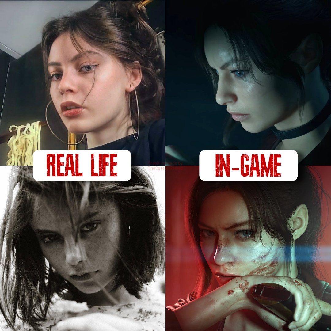 TheCassiniGames's tweet photo. Jordan McEwen is the face model for Claire Redfield in Resident Evil Veronica

Here's a comparison showing her real life face model vs. her look in-game. https://t.co/A8EL9ThCnn