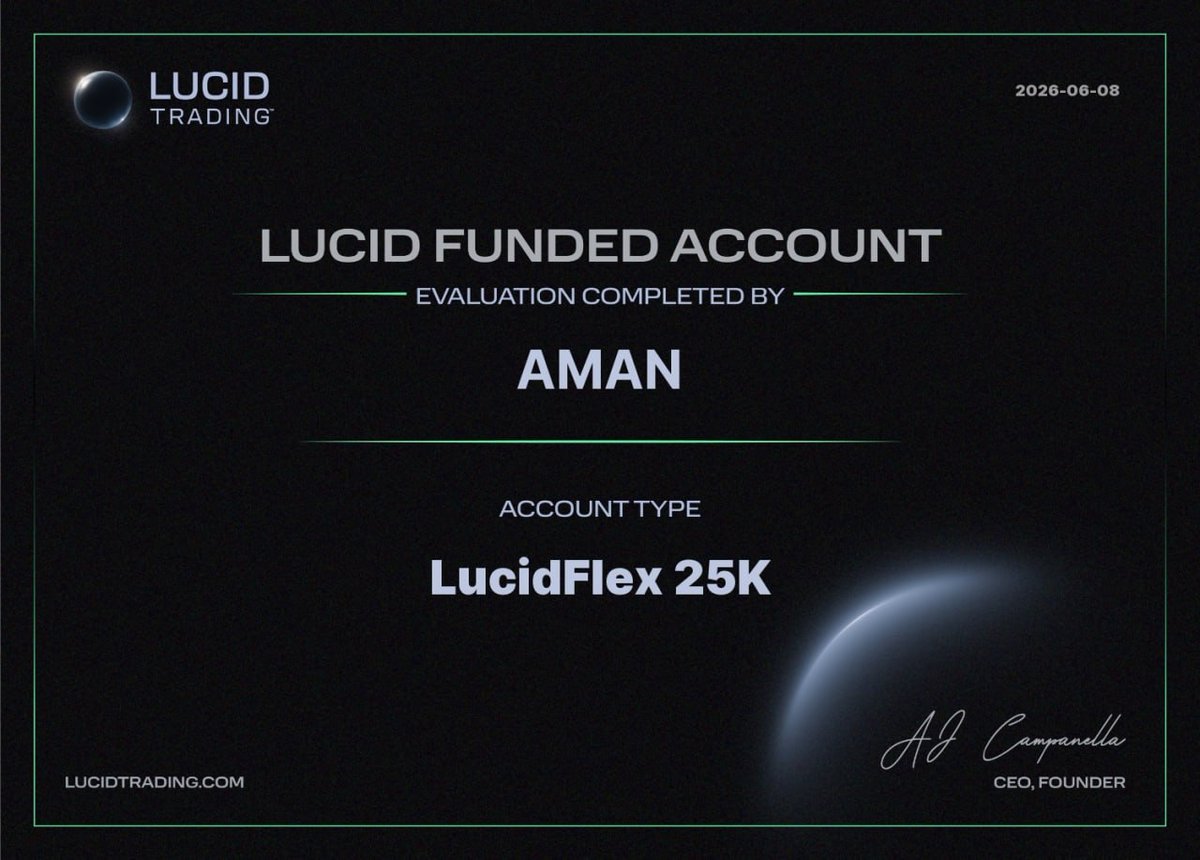 AmanNankani10's tweet photo. Started with an evaluation.
Stayed disciplined.
Managed risk.
Got funded. β
LucidFlex 25K Funded Account secured. π
The goal now: consistency over excitement. π
#FundedTrader #FuturesTrading #TradingLife #PropFirmChallenge https://t.co/SoopowtulH