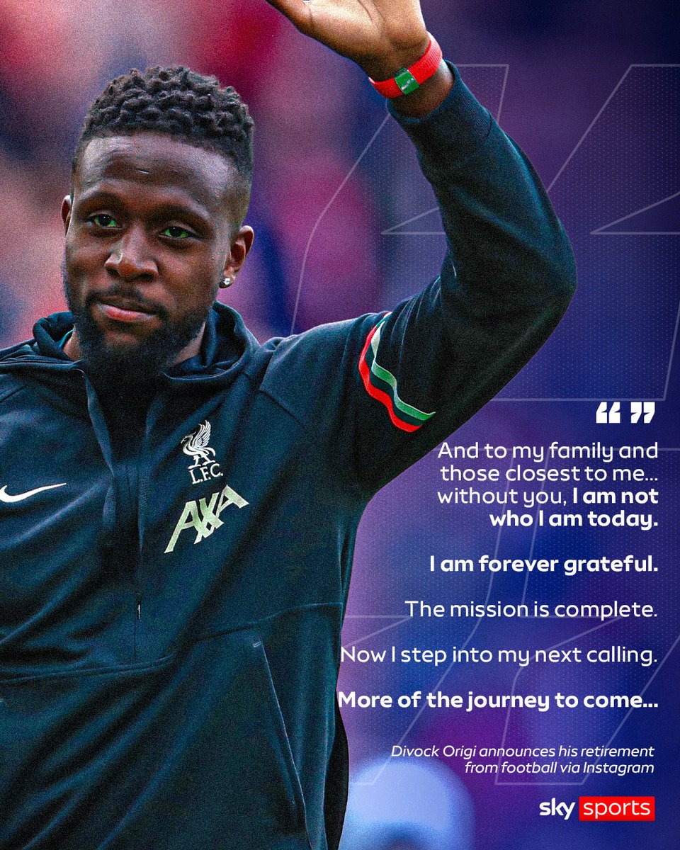 SkySportsPL's tweet photo. Divock Origi has announced his retirement from professional football via Instagram ❤️📱 https://t.co/1Ag5TnUFSz