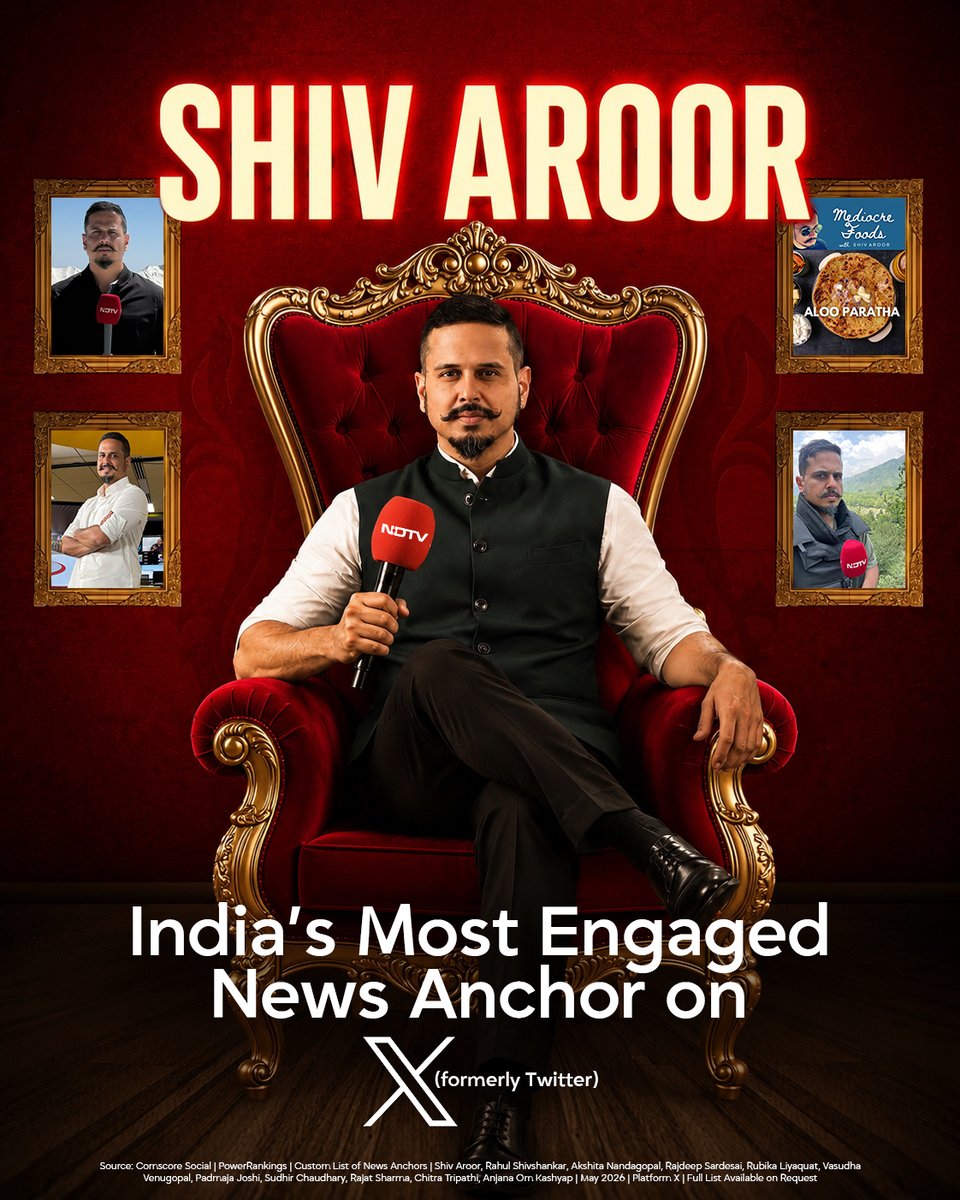 ndtv's tweet photo. Shiv Aroor Continues His Run as India’s Most Engaged News Anchor on X

@ShivAroor  #MostEngagedNewsAnchor https://t.co/oEk2B2ubvN