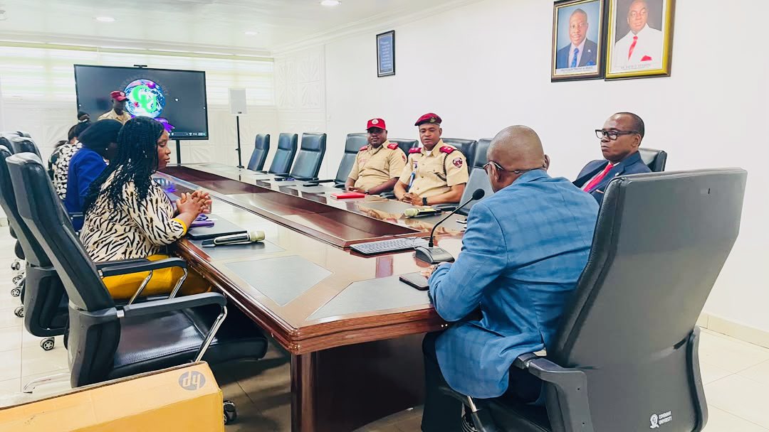 CUHEBRON's tweet photo. The CU management hosted the Federal Road Safety Corps (FRSC) Toll Gate Unit, Ota, led by Unit Commander Mr. Idowu Julius Folasayo. 

To support their community operations, the University presented the team with a computer set &amp; power backup system. 🤝💻
#FRSC #CovenantUniversity https://t.co/dQXS7RvOKD