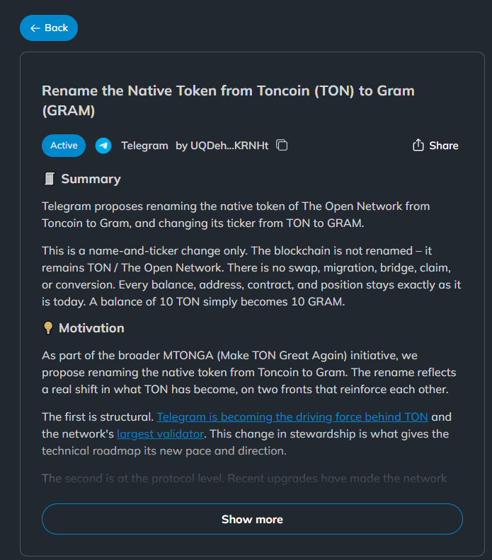 cindegen's tweet photo. This thing is worth tens of millions per gram.
 
$TON → $GRAM rename vote was nearing the end would hit harder.

Meet $GRAM  a meme coin launched over 2.5 years ago.

CA: EQAi4Zk5ne5eNLukrzH3r0Qs0s56rrFP7Om_9-DKkEdzg-pw https://t.co/a3xFSjHmXi