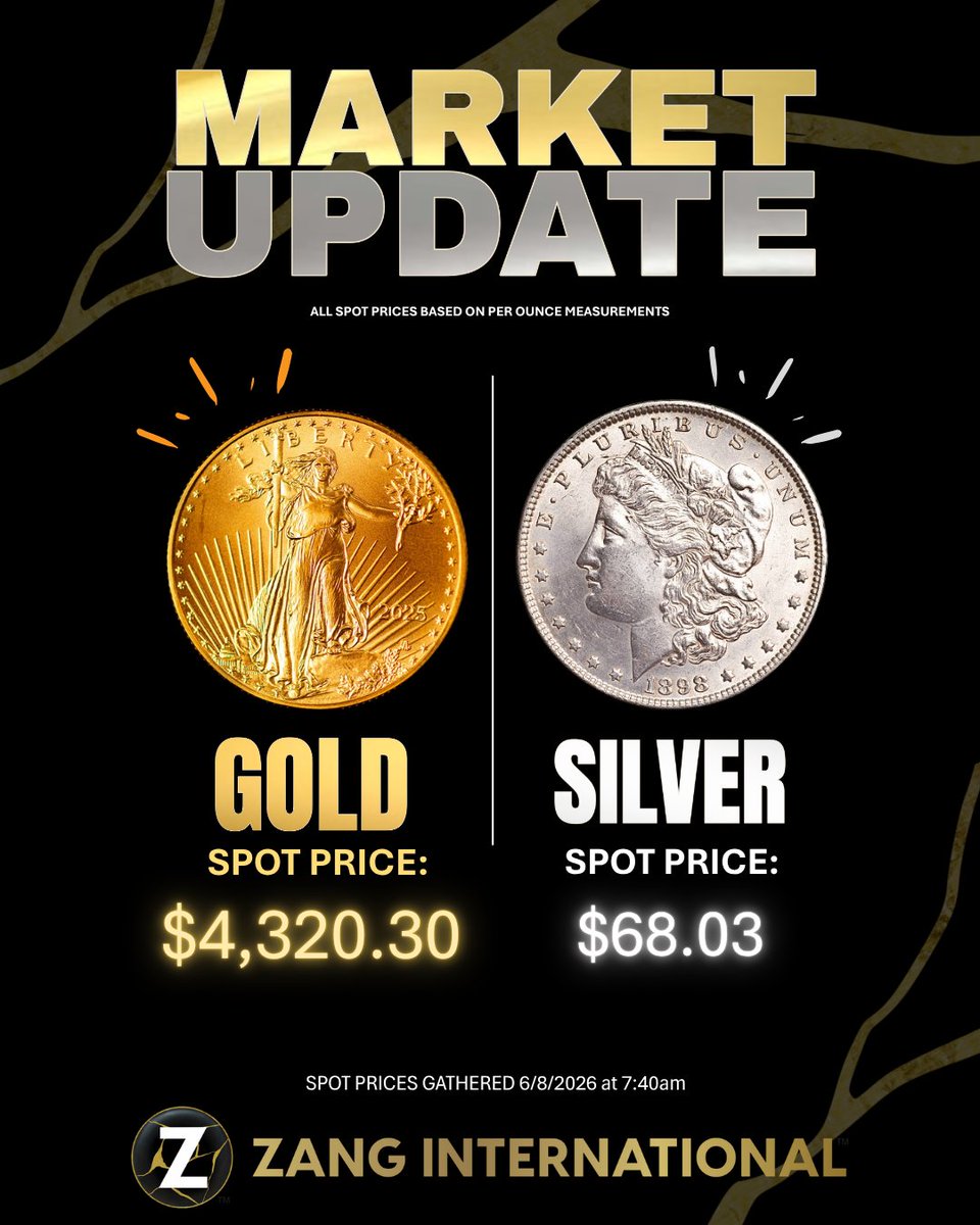 TheLynetteZang's tweet photo. Happy Monday!
Here is this week's precious metal Spot Price update!
Remember, if you don't hold it...you don't own it!
#PreciousMetals #SpotPrice #Markets #Update #Market #financialmarket #finance #MondayUpdate https://t.co/rwiqn2PUeg
