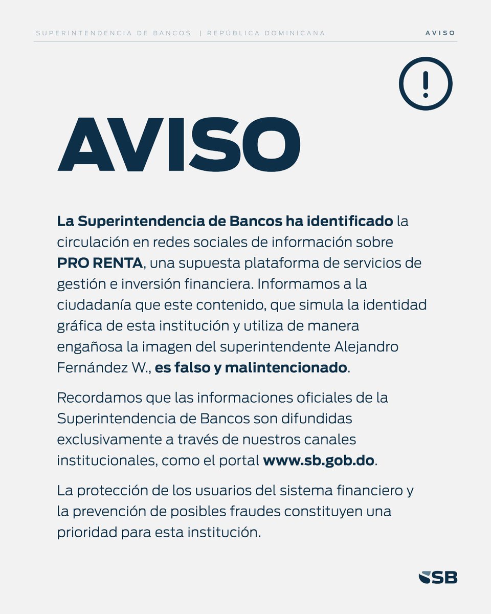 SuperdeBancosRD's tweet photo. IMPORTANTE | Aviso sobre intento de usurpación de identidad con fines fraudulentos. 👇🏽👇🏽👇🏽 https://t.co/MhfLAWoBl9