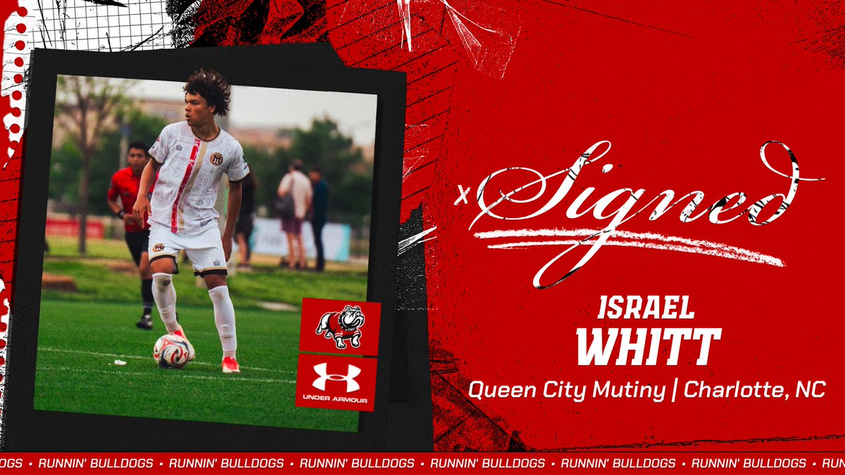 GWUsoccer's tweet photo. 💥GWU Recruiting Class of 2026💥

A local talent is staying in NC! Charlotte product Israel Whitt signs with the Runnin' Bulldogs. Coming from Queen City Mutiny, the center back adds athletism and grit to the backline.

Welcome, Israel!

#BornToRun🐾 #skodawgs🦴 https://t.co/7Afu1O5naW