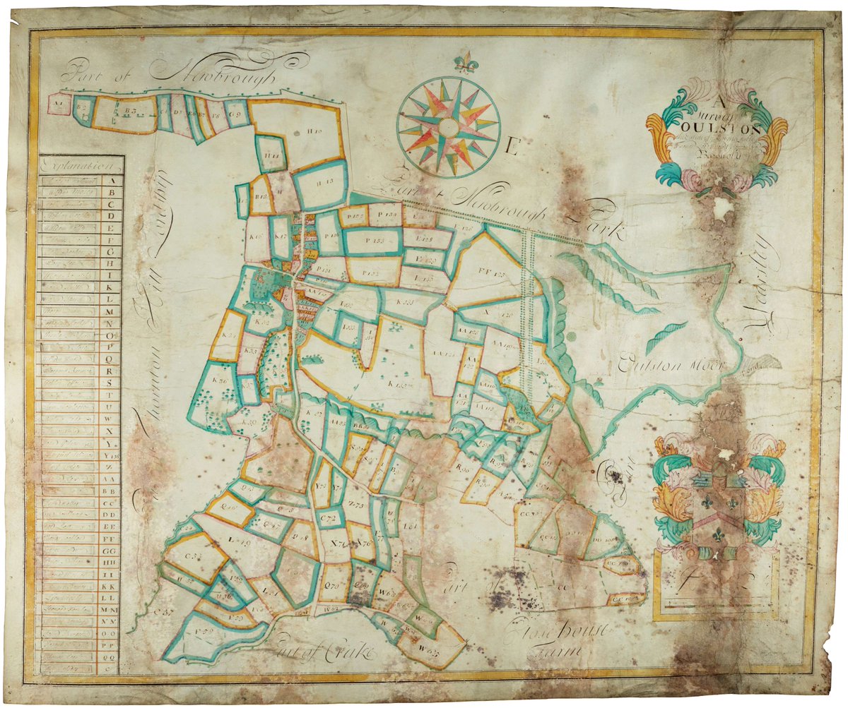 nyccarchives's tweet photo. This beautiful early survey of #Oulston, from the Fauconberg (Belasyse) of Newburgh Priory archive, depicts rolling hills and avenues of trees surrounding the village #MapMonday #EYAColourful @explorearchives [ZDV] https://t.co/cR2UHYqKZa