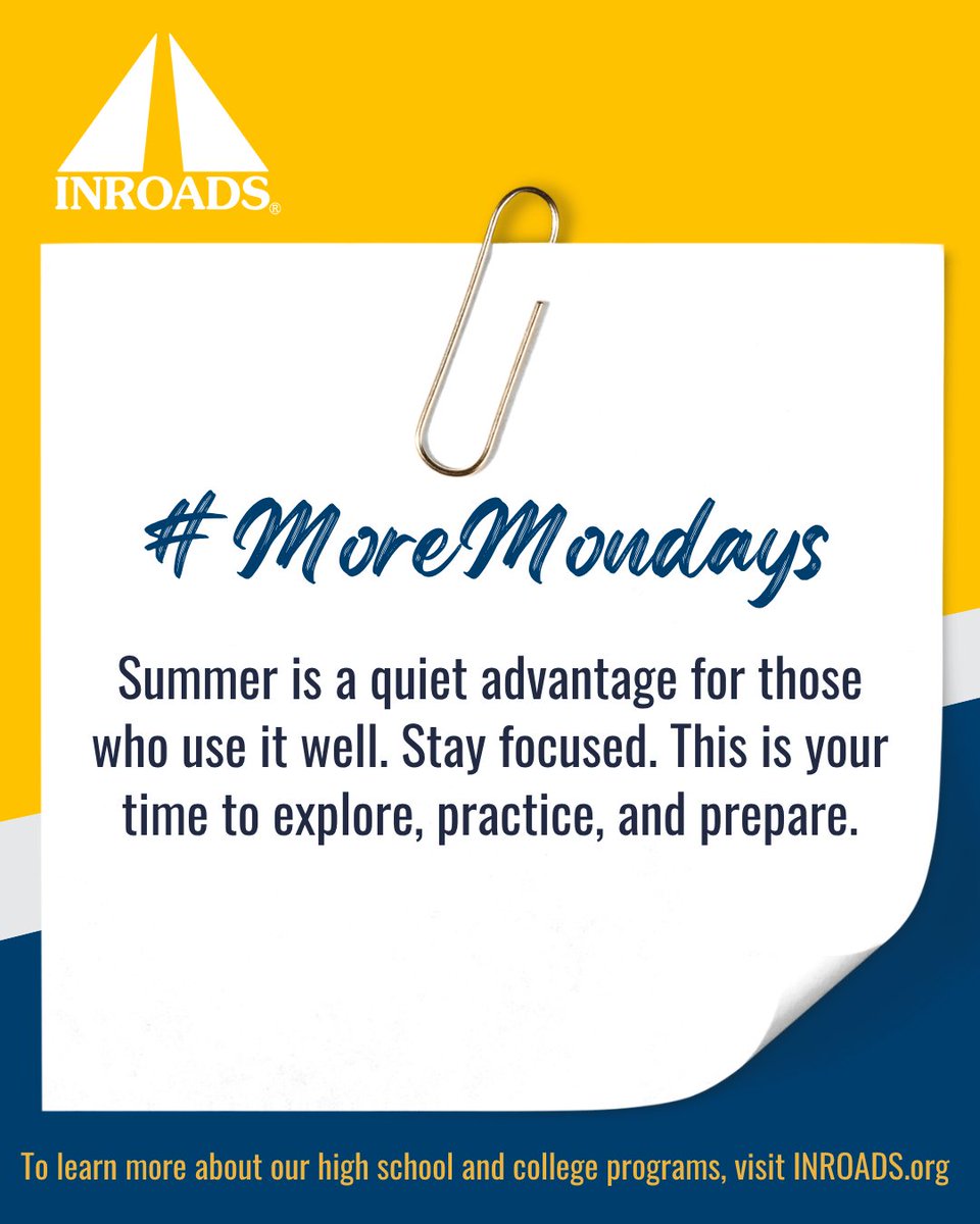INROADS's tweet photo. Summer is more than a break, it’s an opportunity!

Every experience, challenge, and lesson learned today can help prepare you for the opportunities ahead.

Stay focused. Stay curious. Keep growing. 🌟

#INROADS #CareerDevelopment #ProfessionalGrowth #FutureLeaders #StudentSuccess https://t.co/ywOrk8BFxu