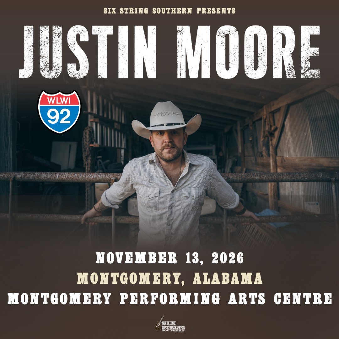 I92WLWI's tweet photo. CONCERT ANNOUNCEMENT! Justin Moore is coming to the Montgomery Performing Arts Centre on Friday, November 13! Tickets go on sale Friday (6/12) at 10AM. 🤠 And with I‑92 WLWI… you can WIN ’EM BEFORE YOU CAN BUY ’EM All week at 12 Noon with Andi Scott! https://t.co/5DtPFbXKKQ