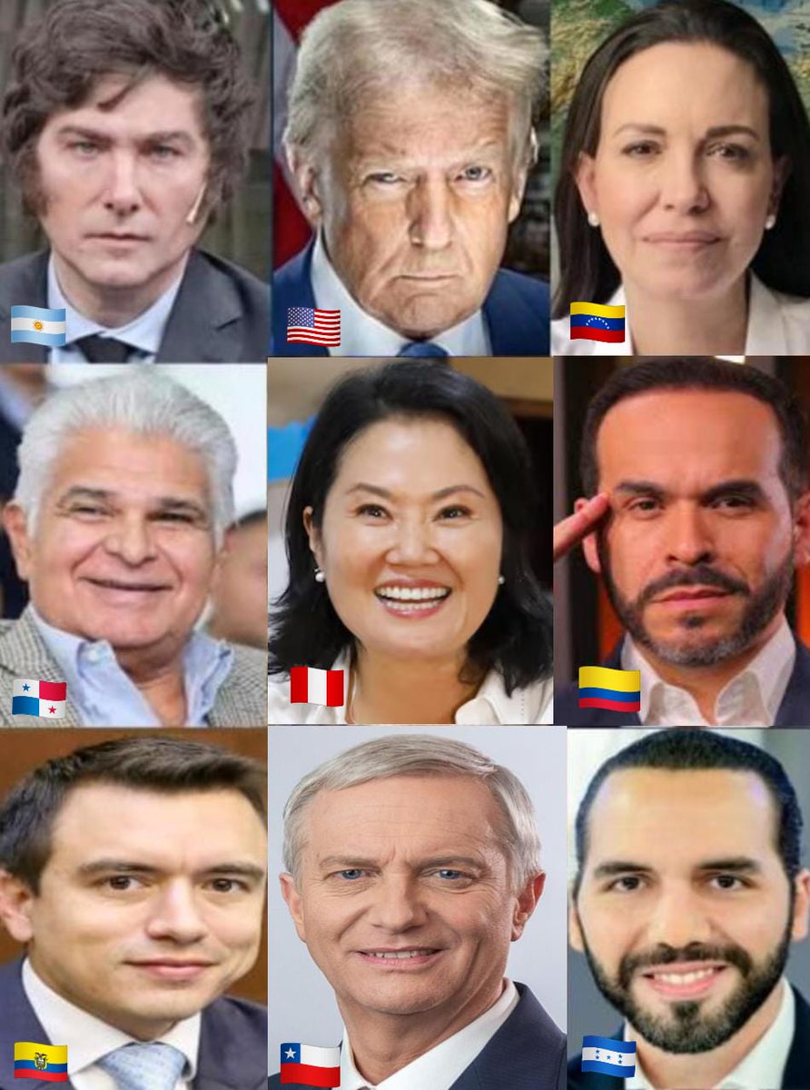 Carlosluisd1's tweet photo. Que linda se está poniendo América!!! 

@JMilei 
@realDonaldTrump 
@MariaCorinaYA 
@JoseRaulMulino 
@KeikoFujimori @ABDELAESPRIELLA @DanielNoboaOk @joseantoniokast @nayibbukele https://t.co/zwSZog9eNU