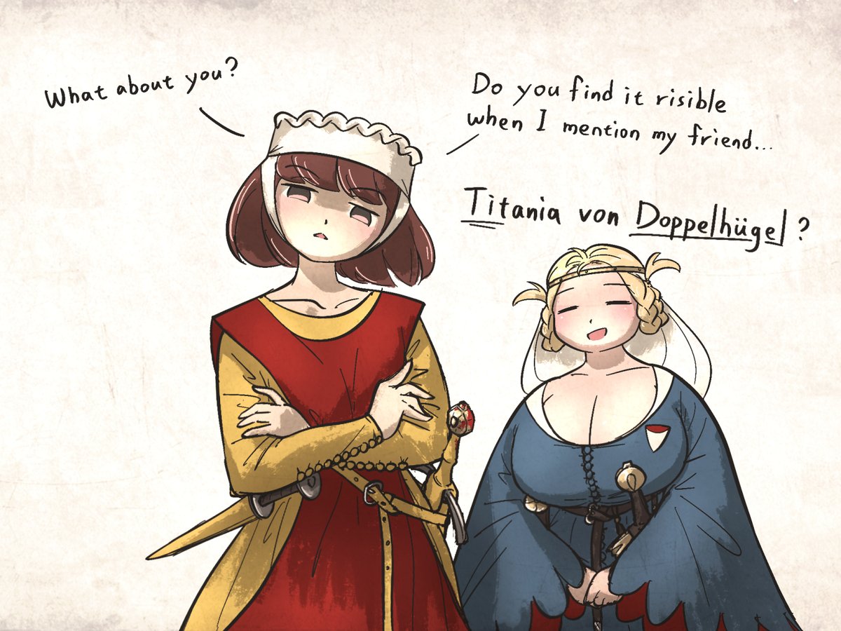 IronlilyS's tweet photo. A long-distance friend of Leonie's has finally come to visit. Surely none of us want to see too much blood spilled at her ladies gathering, do we? https://t.co/BiJcSAjww2