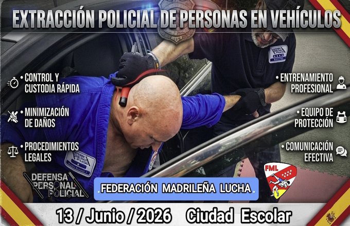 fmlucha's tweet photo. 🚔 Tecnificación DPP – Intervención en vehículos

📅 Sábado 13 de junio de 2026
🕘 9:00 a 14:00 h
📍 C.E. Ciudad Escolar – Sala Azul, Madrid
👨‍🏫 Imparten: JL Casares “Chevi” y JM Lázaro “Manu”
Diploma opcional.
ℹ️ Info Web FML
#fmlucha #DPP #FormaciónPolicial https://t.co/BGMJJ8P8HN