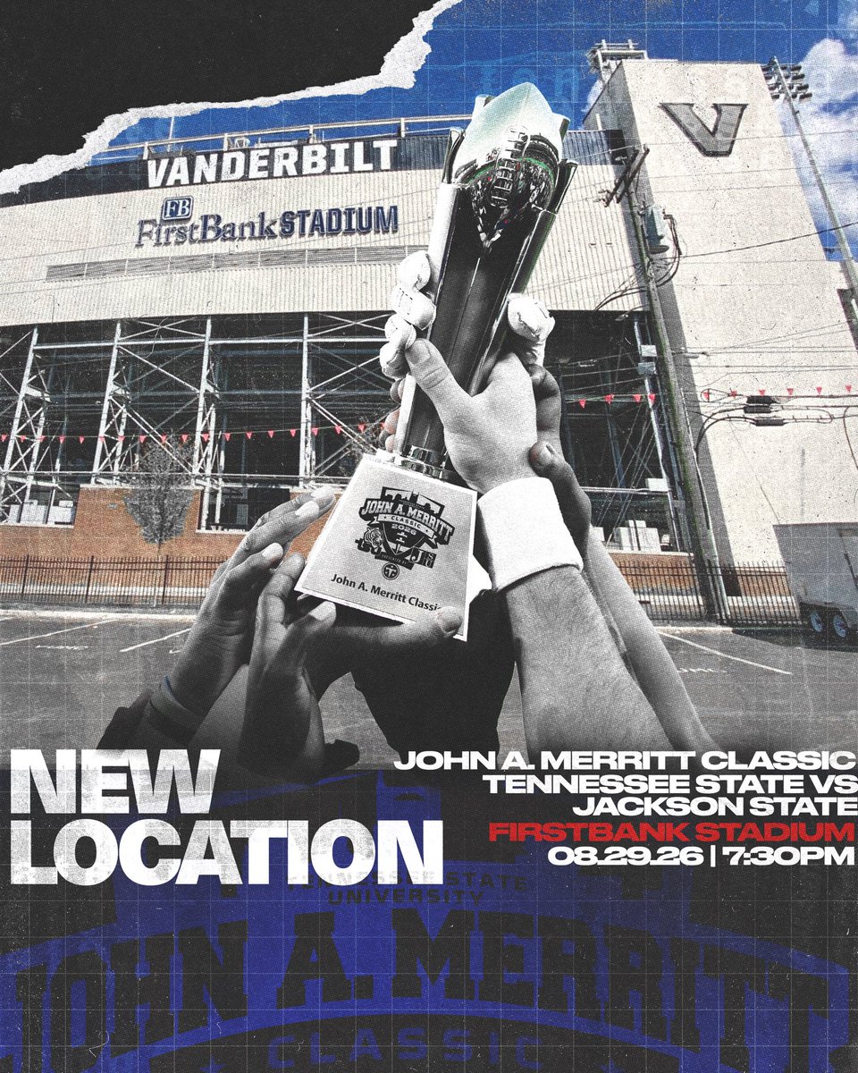 GoJSUTigers's tweet photo. It’s official🚨

Jackson State will meet Tennessee State
at Vanderbilt University’s FirstBank Stadium when the teams meet in the 2026 John A. Merritt Classic. Kick off is set for 7:30 p.m.

Tickets go on sale Monday, June 15 at https://t.co/Kd8BM0lMVl🏈

#THEEiLove | #GuardTHEEYard🐅