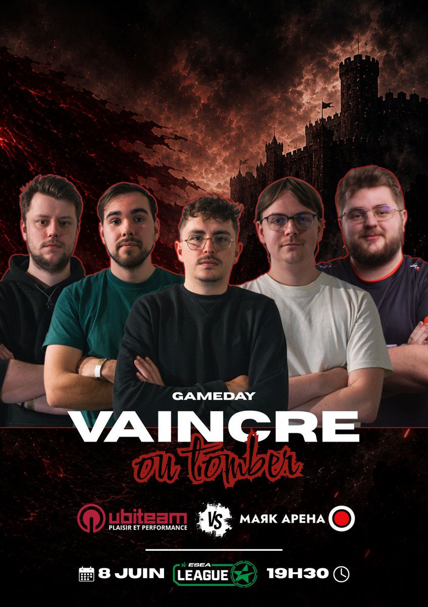 UBITEAM's tweet photo. 𝐍𝐨𝐮𝐯𝐞𝐚𝐮 𝐦𝐚𝐭𝐜𝐡, 𝐧𝐨𝐮𝐯𝐞𝐚𝐮 𝐜𝐨𝐦𝐛𝐚𝐭 🔴
Ce soir, les playoffs continuent 🔥

🏆 @ESEA Entry - PLAYOFFS
🆚 MAYAK Arena 🇷🇺
🕣 19H30
📺 @ECOcrewTV https://t.co/Ivau2BmXfr