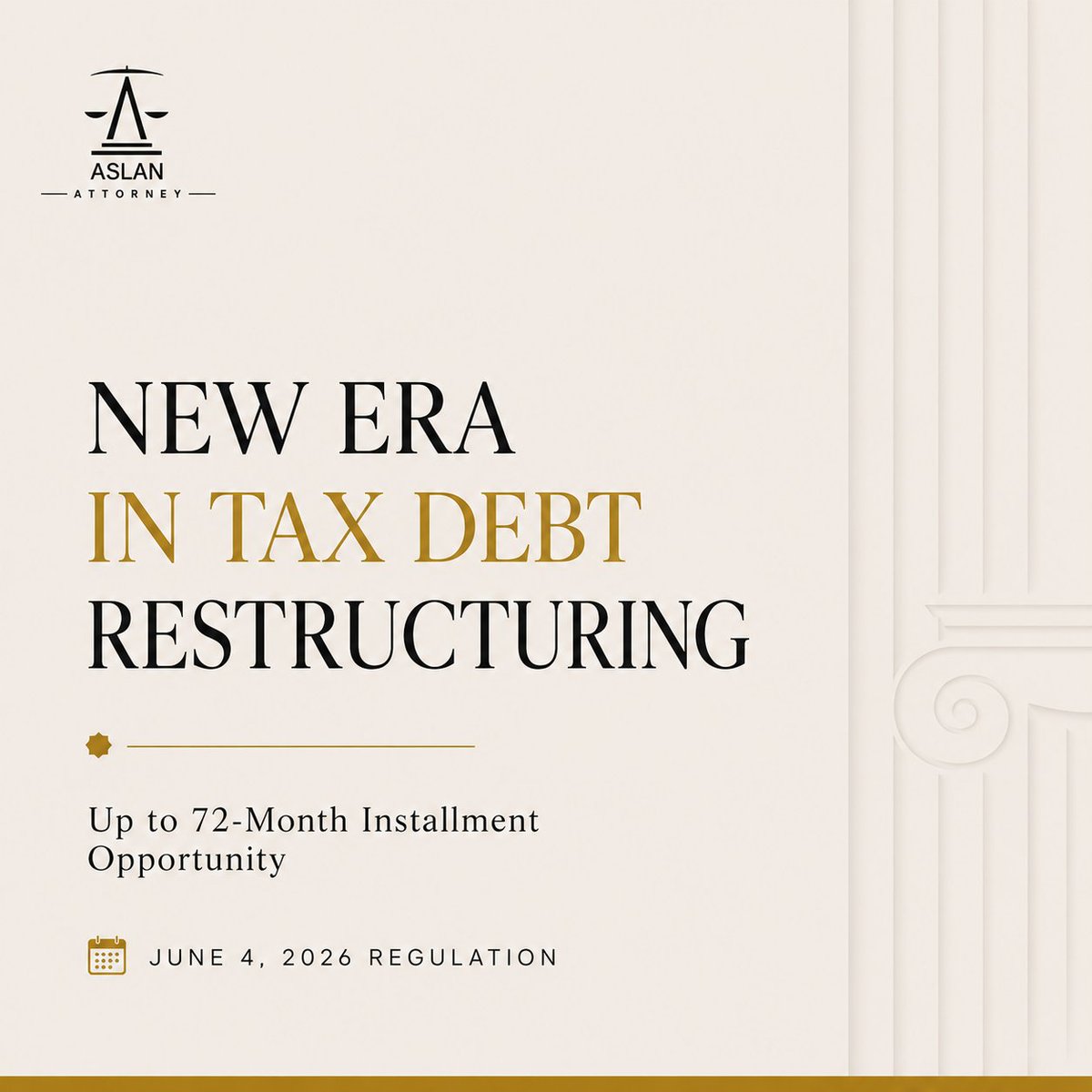 AslanAttorney's tweet photo. June 2026 Amendment: Installment Period for Tax Debts Extended to 72 Months
#TaxLaw #TaxDebt #TaxRegulations #PublicReceivables #SMEs #BusinessLaw #CorporateLaw #LegalUpdate #AslanAttorney https://t.co/ZLT1Gd1ru1