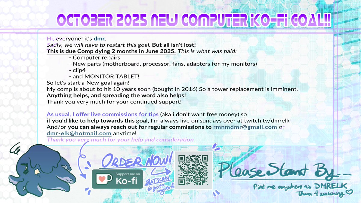 dmrelk's tweet photo. Here's my kofi goal for new comp!! The longer this goes on, the thinner the funds run because i have to pay services, food, a roof, and overall surviving, so it hasn't been fantastic. Any shares or a little bit out of the kindness of ur heart truly helps!! https://t.co/ILIHWttzLW https://t.co/5WHYsetp4y