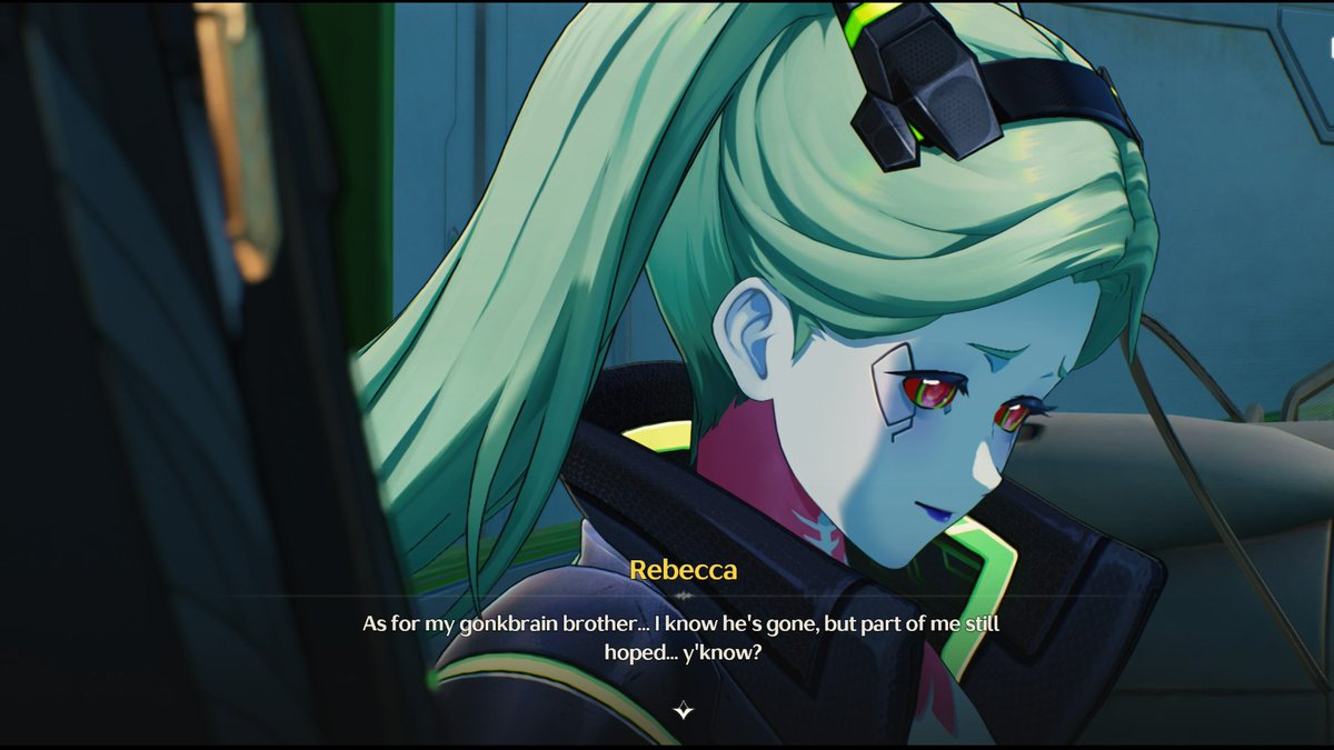 KagaOnda's tweet photo. I don't doubt Kuro Games often, but to be honest, part of me was worried when they announced Rebecca. Because if you ask, this is the impression most people have of her: a loudmouth whose only language is cursing and blasting is how she communicates.

I mean, they're not wrong. That raw, untamed, explosive personality is her biggest charm. Her ride-or-die attitude is the very reason why she is the most favorite character among the cast.

But Rebecca is much more than just that.

She loved David fiercely and pursued him openly, never hiding her affection. Yet, when she realized the depth of David’s bond with Lucy, she didn’t turn bitter. For Lucy’s sake, and out of a selfless devotion to David’s happiness, she accepted being the loser.

When Pilar died, the way Rebecca kept shooting his headless corpse wasn't because she hated him. It was the only outlet she had for her anger and grief. Her brother, her only kin of blood and flesh in that metal and neon prison, had died a meaningless death.

And the way she stepped into the role of the group's entertainer afterward showed that, deep down, she truly cherished him.

These are just a few examples, but Kuro Games truly succeeded in conveying exactly who Rebecca is in the light of Wuthering Waves. For people who watched the anime, this adaptation feels like an emotional tribute to her legacy. And for those who have never seen Edgerunners, it serves as a great introduction to one of the most beloved characters in the franchise.

Kuro Games proved that they understood Rebecca wasn't just a center of chaos. She was a survivor who loved too hard in a world that didn't care.

#WutheringWaves #Edgerunners