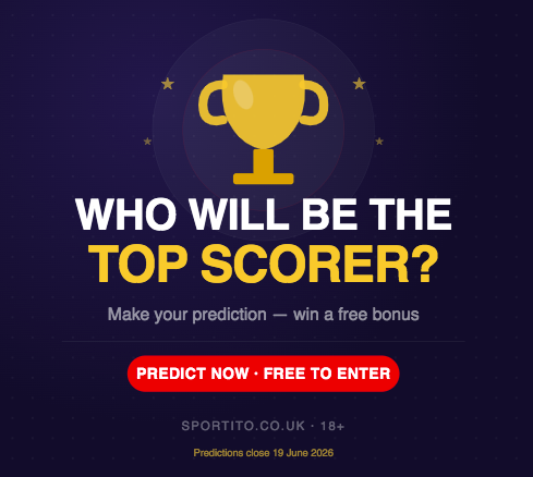 SportitoDFS's tweet photo. Who's your pick for top scorer at the 2026 World Cup group stage? 🏆
Make your prediction on Sportito — get it right and win a free bonus.
> Free to enter 👇
> https://t.co/VOo2u4ofXw

#WorldCup2026 #FantasyFootball #Sportito https://t.co/bEgXdcmiNR