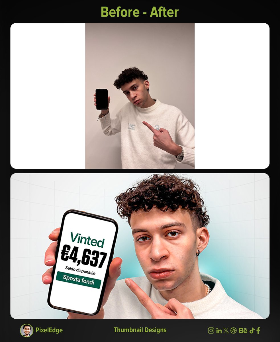 pixel_edge_26's tweet photo. 🚨 Blank screen → €4,637. That's what the right thumbnail does.
I design scroll-stopping thumbnails that get you MORE clicks, MORE views, MORE results.
📩 DM me "DESIGN" — let's work together!
#ThumbnailDesign #YouTubeThumbnail #ContentCreator #GraphicDesigner #PixelEdge https://t.co/0MIwPbjOgu