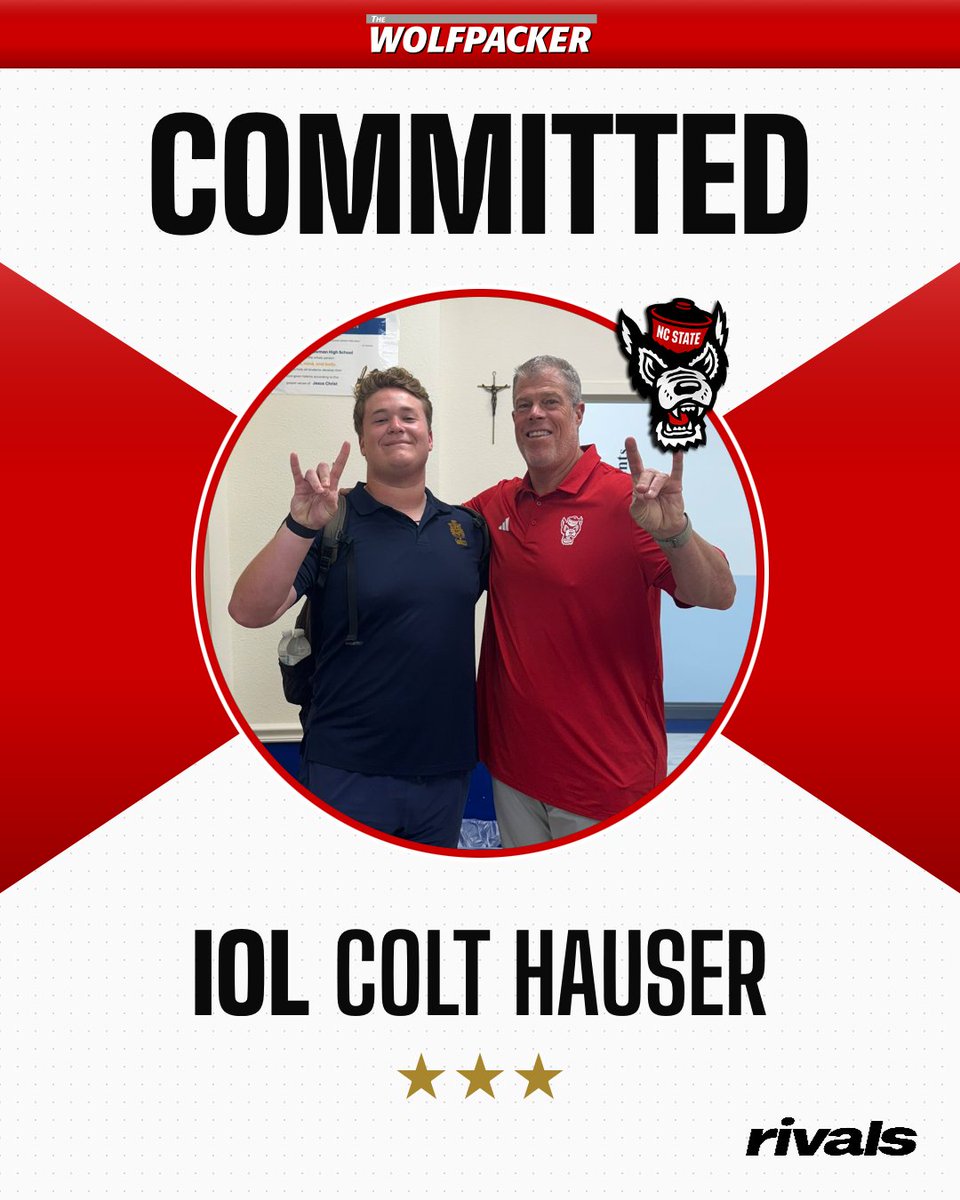 fleischman_noah's tweet photo. NC state picked up a commitment from 3⭐️ IOL Colt Hauser following his official visit.

He picked the Wolfpack over UNC and West Virginia.

More here: https://t.co/7ZRsRfBr74 https://t.co/buU1udDgtM