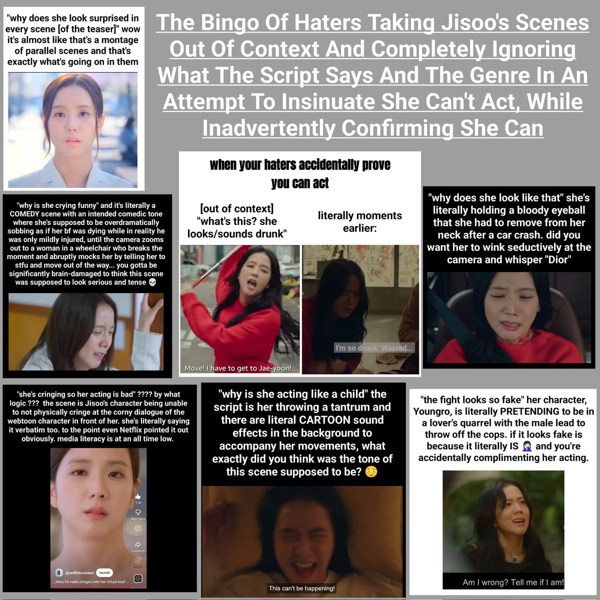 folklorerain's tweet photo. POV: you wanna hate on Jisoo but she's actually a good actress so you have to misconstruct everything about the scene to pretend she isn't https://t.co/a5k5Ck1BP6