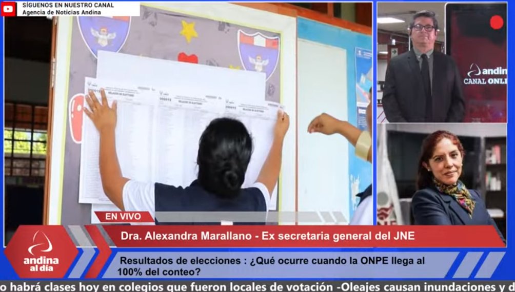 Agencia_Andina's tweet photo. 📊 La ONPE realiza el cómputo de los resultados, pero el proceso puede incluir revisiones, observaciones y recursos electorales. 🎙️ La Dra. Alexandra Marallano explica por qué el rol del JNE es determinante en la etapa final de una elección. 👉 https://t.co/gZB7H4dEKT https://t.co/3jbDqrpv4n