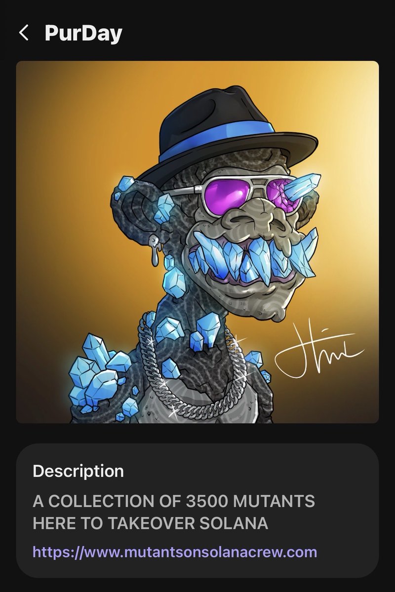 PurDayMon's tweet photo. My first Mutant Monday post, so it’s only right I drop the fresh 1/1.

Just welcomed this hand-drawn @MutantsOnSol beauty into the vault — diamond encrusted, dripped in the @RilegatoDAO Stingray Skin, and topped with Iron Jack’s Fedora.

Clean lines. Cold stare. Family blood running through his veins.

Major respect to @HaizeelH for bringing this one to life — so sharp I had to get it signed. 

Some pieces you collect… this one was claimed.

From the shadows, the mutants move different. 🫡

#MutantMonday #MOSC #RilegatoDAO #OmertaSOL