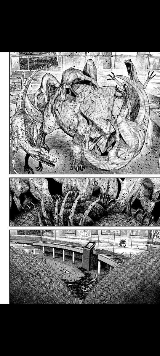 mudaigri's tweet photo. Je m'attendais pas à voir une référence du fameux fossile où un vélocitaroptor et un protocoreratops se battent à mort dans Dandadan gros respect au mangaka https://t.co/f7ZF5UWoWd