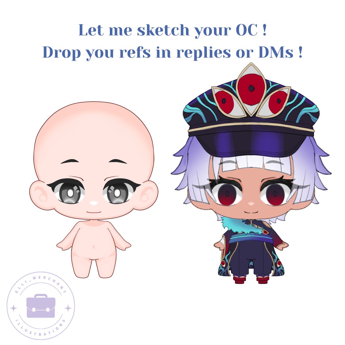 Elli_Merchant's tweet photo. 🩵Let me draw your OC/ VTuber🩵

I want to draw as many chibi beans as I can this week. Drop your PNG / ref sheet and I will draw you some free art!

I'll draw as many as I can <# https://t.co/E0hYDLuDNk