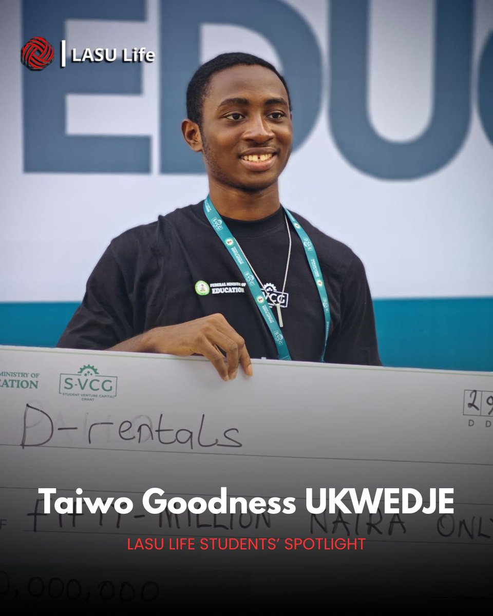 lasulife's tweet photo. Our next student feature shines on Taiwo Goodness UKWEDJE, a 300-level student of the Department of Electronics and Computer Engineering, Epe, and a recent winner of the ₦50 Million Student Venture Capital Grant.
#WeAreProud
Popularly know as Dymsy, Taiwo is someone deeply driven by curiosity, self-development. His passion for entrepreneurship and innovation was born from his ability to identify problems and create solutions from scratch.
He is the founder of a digital rental accommodation brand (D-Rentals). A verified housing platform designed to eliminate accommodation fraud targeting students.
Taiwo’s journey into tech and innovation began early in his academic career. In 200-level, he participated in the Nexus Hackathon, where his team emerged 3rd in an Engineering Design Sprint. This experience marked the beginning of his coding and product development journey, which he further strengthened by venturing into Data Analysis.
Furthermore, his commitment towards growth yielded tangible achievements, as in 200 level, Taiwo secured a ₦500,000 grant after presenting his product at UNILAG.
Beyond achievements, Taiwo’s journey has been one of personal transformation. He admits that stepping out of his comfort zone — especially in speaking, teamwork, and collaboration — played a major role in his growth.
He was also a participant in the Duke of Edinburgh Award, where he earned Bronze in (SSCE), Silver in 100 level, and Gold award in 200-level, reflecting his dedication to long-term personal development and discipline.
Looking ahead, Taiwo has clear goals. He aims to scale his products, build digital infrastructure that improves student life, and expand solutions around rental accommodation and student marketplaces. He has also set an ambitious financial goal of reaching ₦100 Million, before the year ends.
However, beyond financial success, he emphasizes impact. He is inspired by mentors like Rocky Fela, and Tunde Onakoya and believes in building with structure, discipline, and long-term vision.
His advice to students is simple: identify problems, take action, and don’t be afraid to start from nothing.
✍️: Nimah Kareem
Editor, LASU Life.