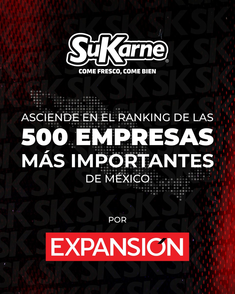 SuKarne_Oficial's tweet photo. SuKarne es reconocida por @ExpansionMx  como una de las 500 Empresas Más Importantes de México. Este logro refleja el talento y la dedicación de nuestros colaboradores y aliados, quienes hacen posible que millones de familias mexicanas tengan acceso a proteína de calidad.  

#SuKarne #OrgullosamenteSuKarne #Agroindustria