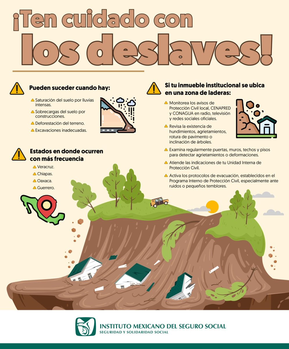IMSSVERSUR1's tweet photo. 🌧🛘Derivado de las lluvias, los deslaves son un riesgo latente, aquí las medidas a considerar: https://t.co/ERFLAtvPs6