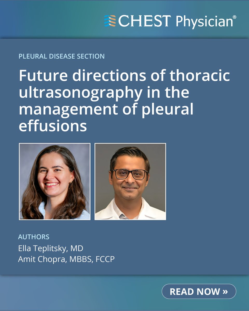 accpchest's tweet photo. Clinicians can reduce reliance on CT scan imaging and patient radiation exposure, decrease the need for invasive diagnostic procedures, and enhance diagnostic precision with the use of thoracic ultrasonography. Read more from the Pleural Disease Section in CHEST Physician: https://t.co/Un1r2cdcRC