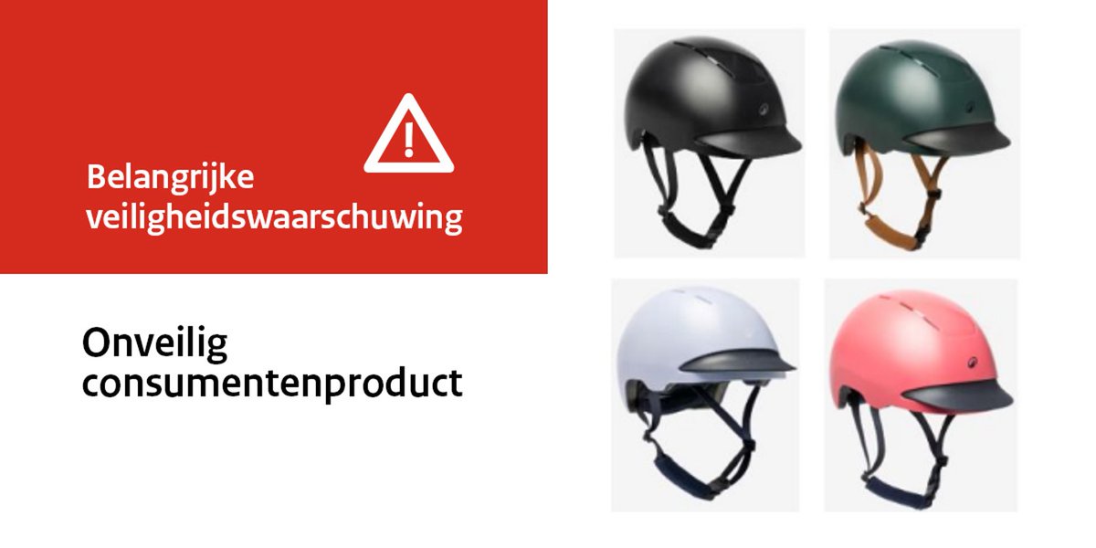 _NVWA's tweet photo. Veiligheidswaarschuwing: Decathlon waarschuwt voor FOUGANZA ruitersport helm 100. De riem naast het oor kan verschuiven. Hierdoor blijft de helm mogelijk minder goed op het hoofd zitten, wat de kans op letsel vergroot. Gebruik de helm niet. Zie: https://t.co/CdUsHjQ2Gg https://t.co/WJhf2gSAdD