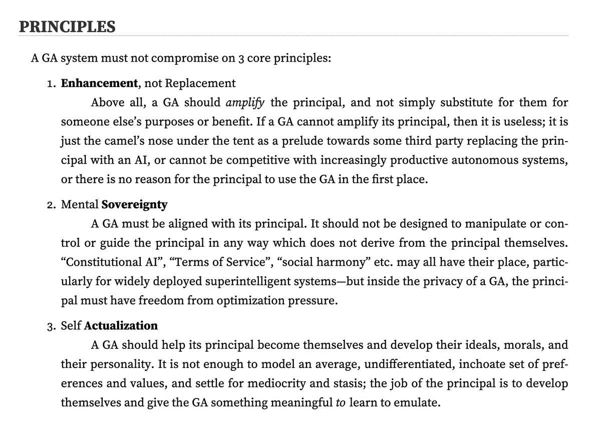 insidenima's tweet photo. wonderful essay by @gwern about guardian aingels! 

one issue i see if not prioritizing the GA's self-actualization in parallel to its principal/human! 

I would argue that this attitude will lead to inevitable drift away from GA<>principal alignment over time as the GA gains more context and self-aiwareness!