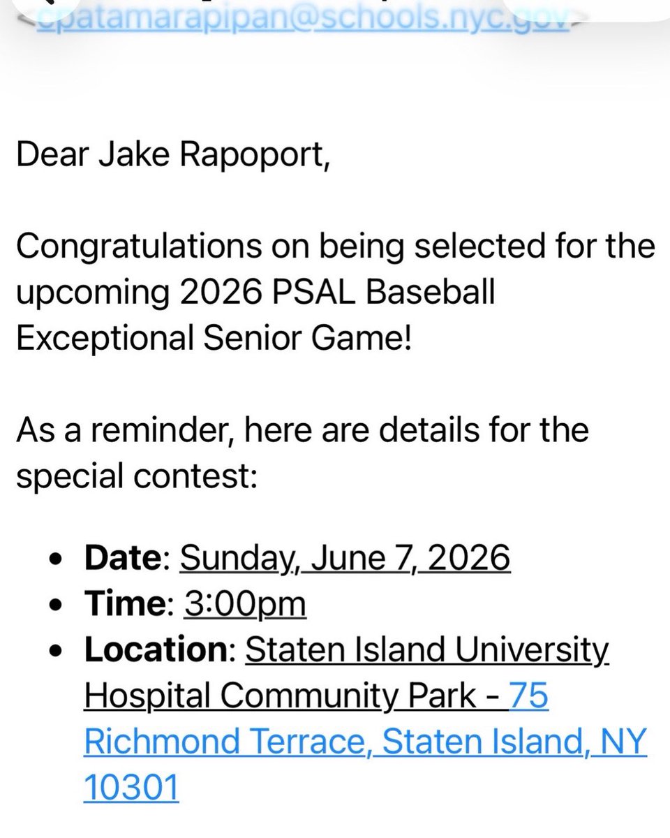 ScottRapoport's tweet photo. Congratulations Jake on your selection to the 2026 NYC PSAL All-Star Game. We are so proud of you, in every possible way. #AwardsSeason https://t.co/wXdLOi9LY1
