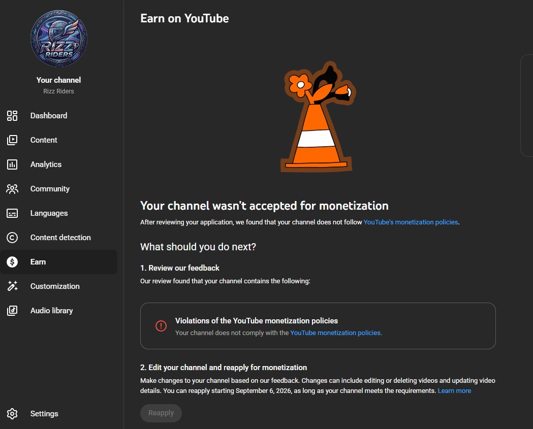 prodlxg's tweet photo. @YouTubeCreators Woke Up Today with Something Unbelievable

I re-applied after ''REUSED CONTENT'' with a 100% Original and Transformative content, yet you denied it with the automated response without it stating a specific reason.

I would like to Request a human-manual review again as I think the decision is very unfair

@TeamYouTube