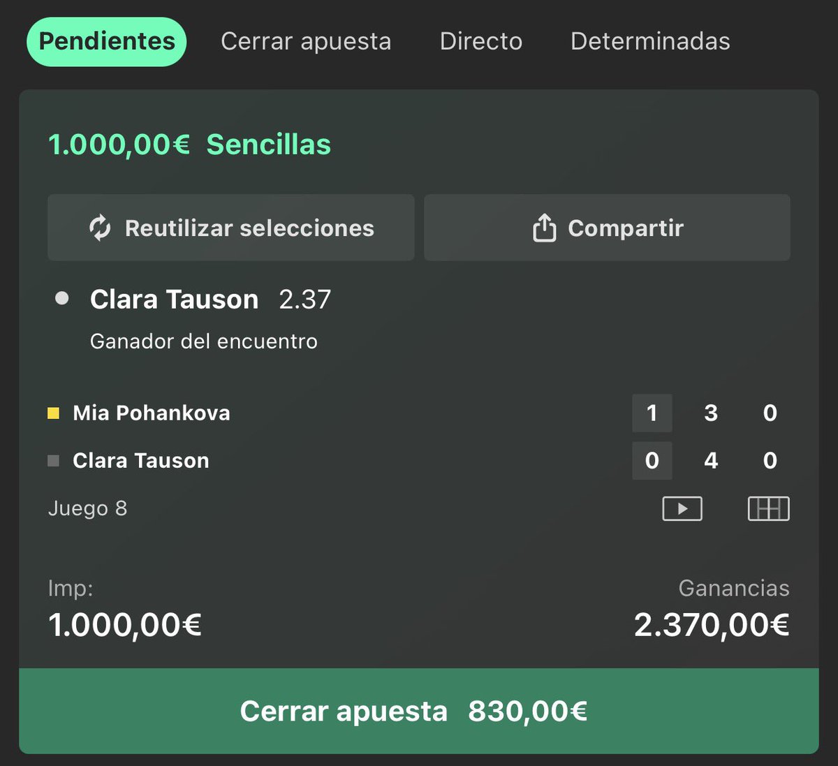 DonTips365's tweet photo. 🚨 APUESTA EN DIRECTO 🚨 

Tauson no puede perder este partido, está jugado contra una niña de 17 años que cada bola que juega está más nerviosa y le está constando mucho mantener el nivel. Si Tauson no regala el partido, con poco que haga se lleva el partido. https://t.co/w32RVT6Y5a