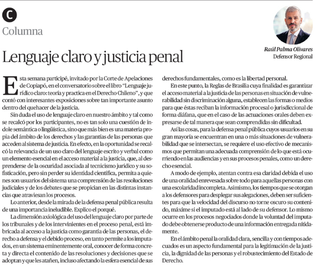 DPP_CL_ATACAMA's tweet photo. Lee el artículo redactado por el Defensor Regional @DPP_CL_ATACAMA Raúl Palma Olivares, publicado en @Eldiarioatacama 
#lenguajeclaro
#sindefensanohayjusticia https://t.co/4IsrbEhhH2
